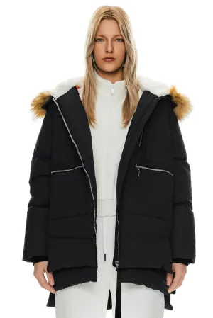 Black Faux Fur Trim Women's Thickened Down Jacket with Filler and Duck Feather - Orolay