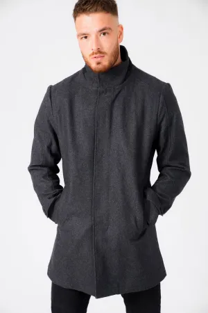 Byrne Funnel Neck Wool Rich Coat in Charcoal - Tokyo Laundry