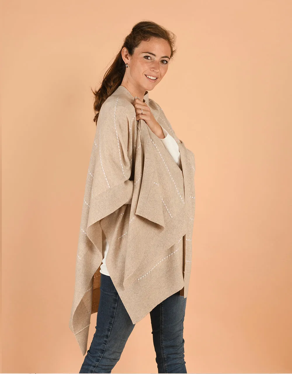 Cape with Contrast Lines in Alpaca
