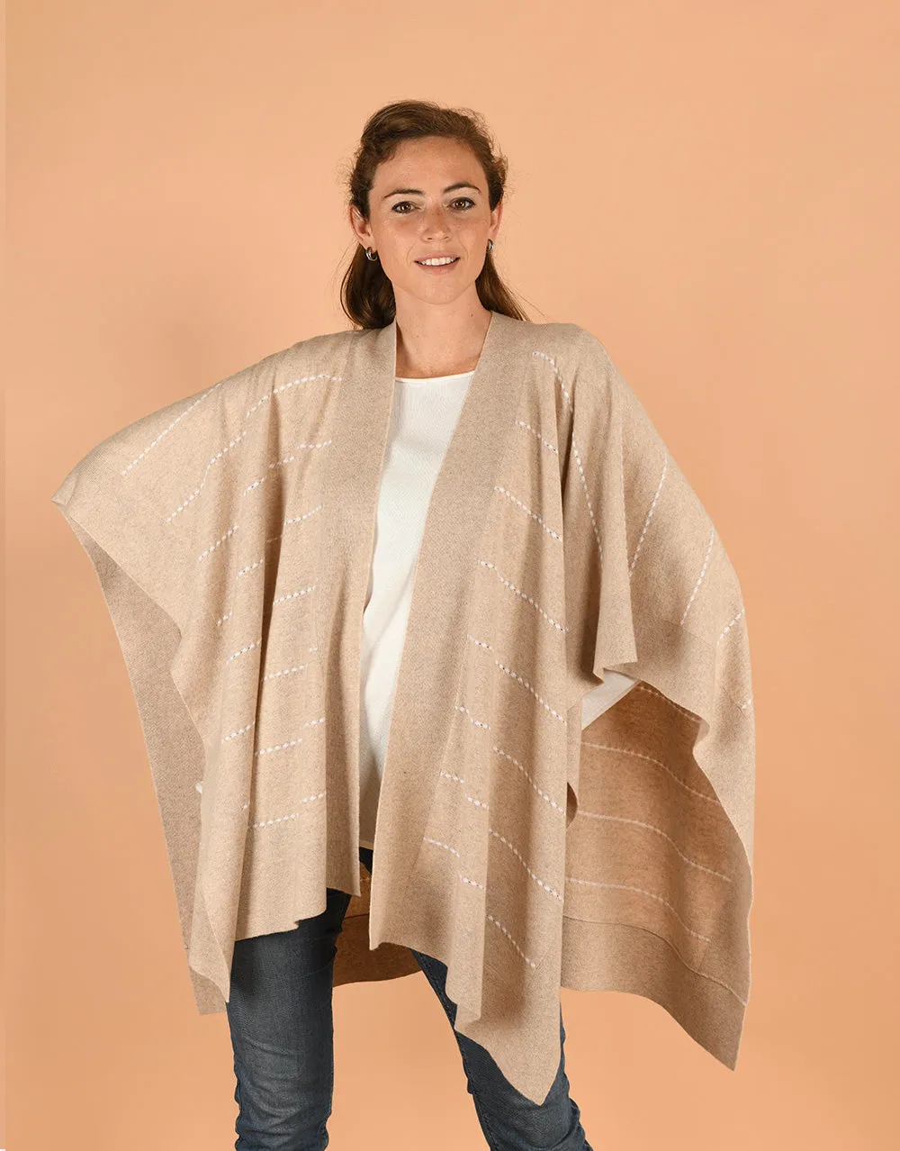 Cape with Contrast Lines in Alpaca