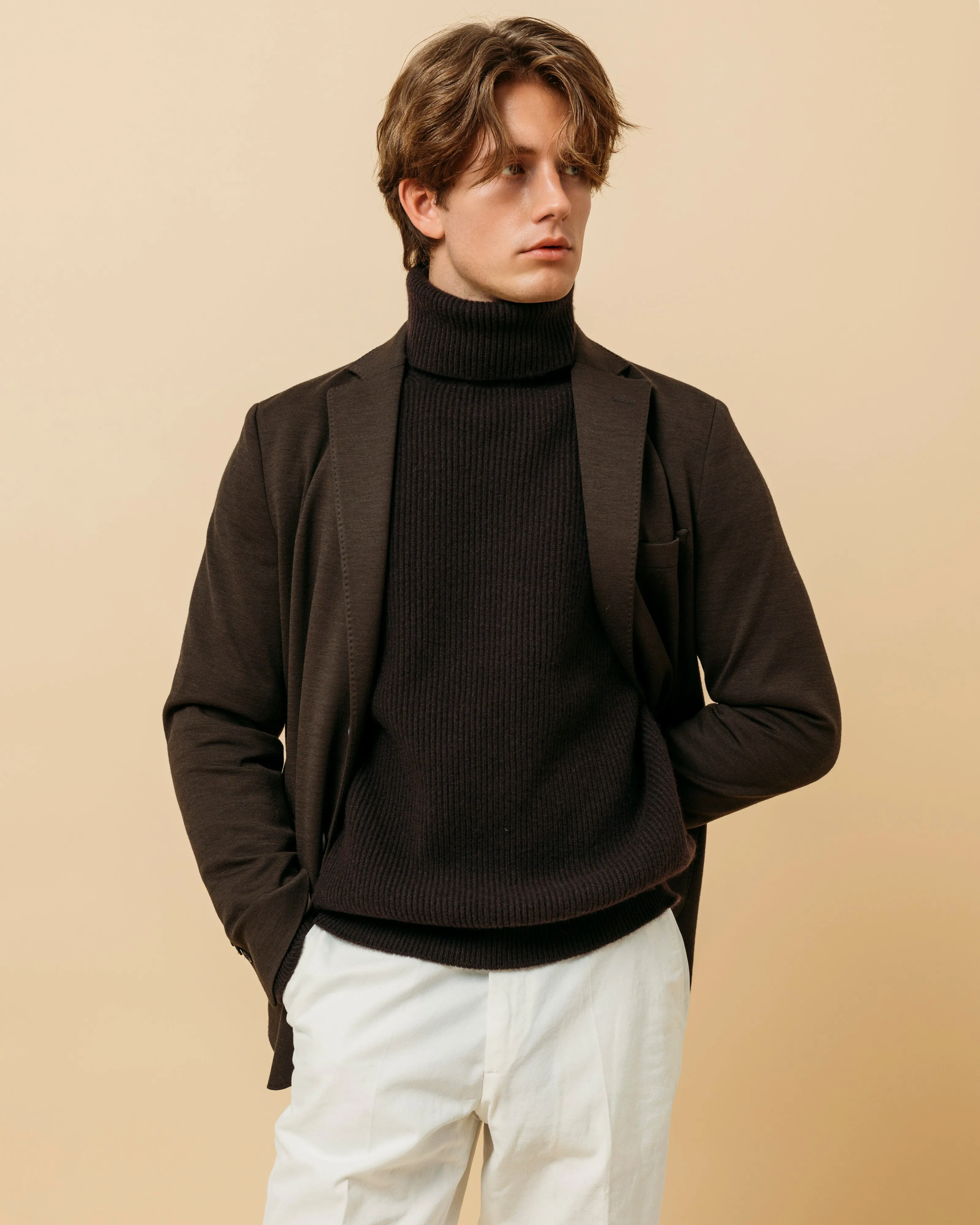 Cashmere ribbed submariner rollneck in dark brown