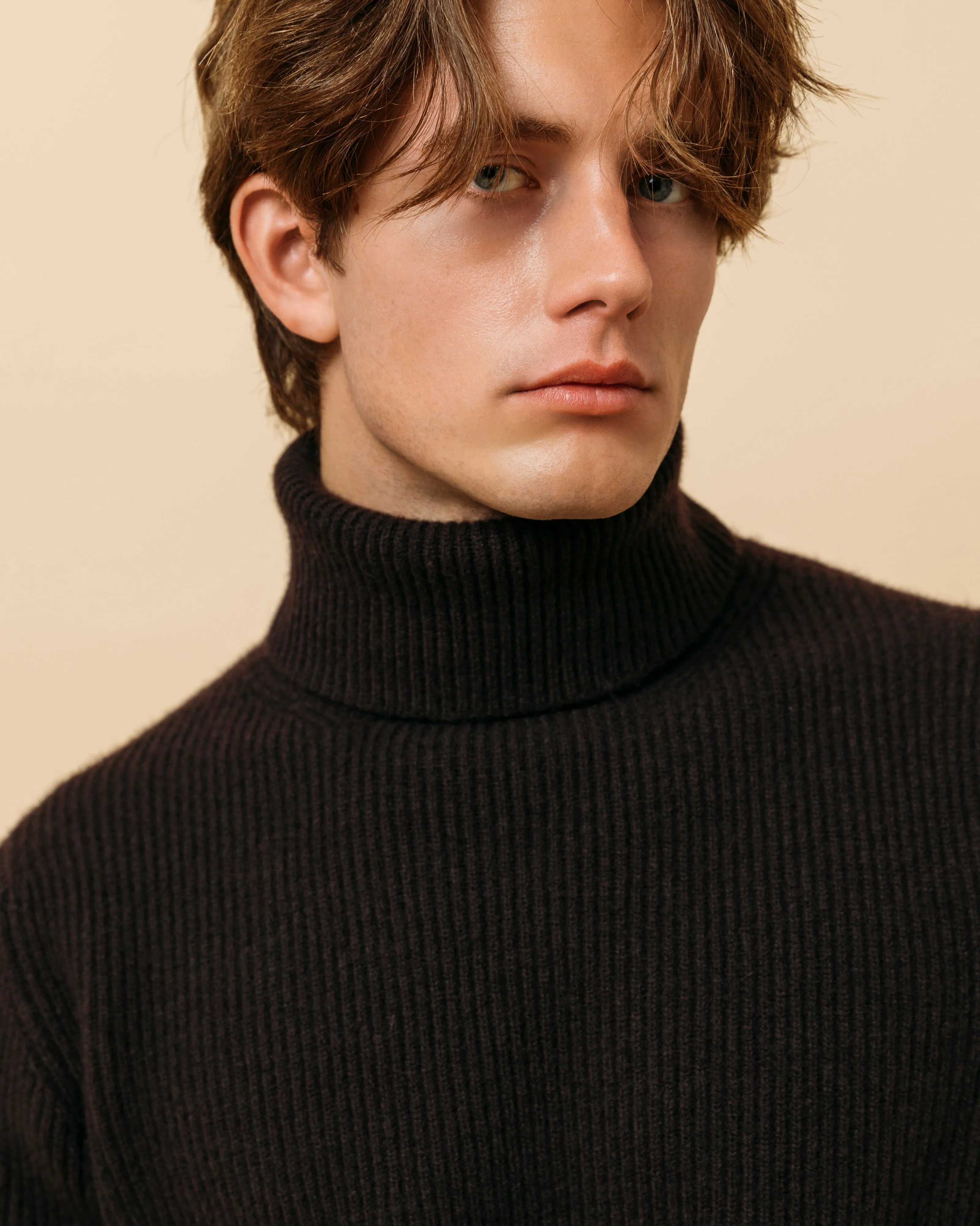 Cashmere ribbed submariner rollneck in dark brown