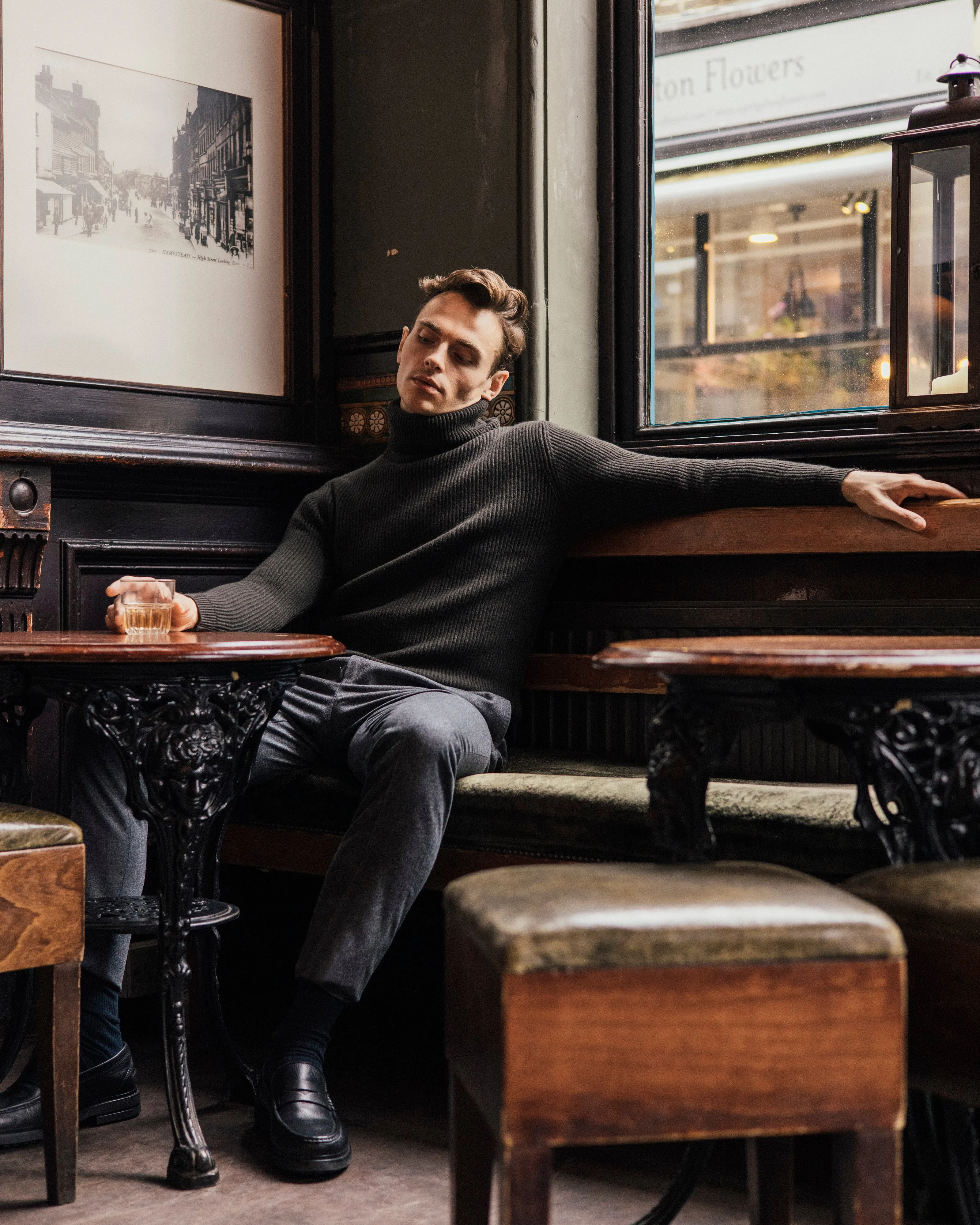 Cashmere ribbed submariner rollneck in dark olive