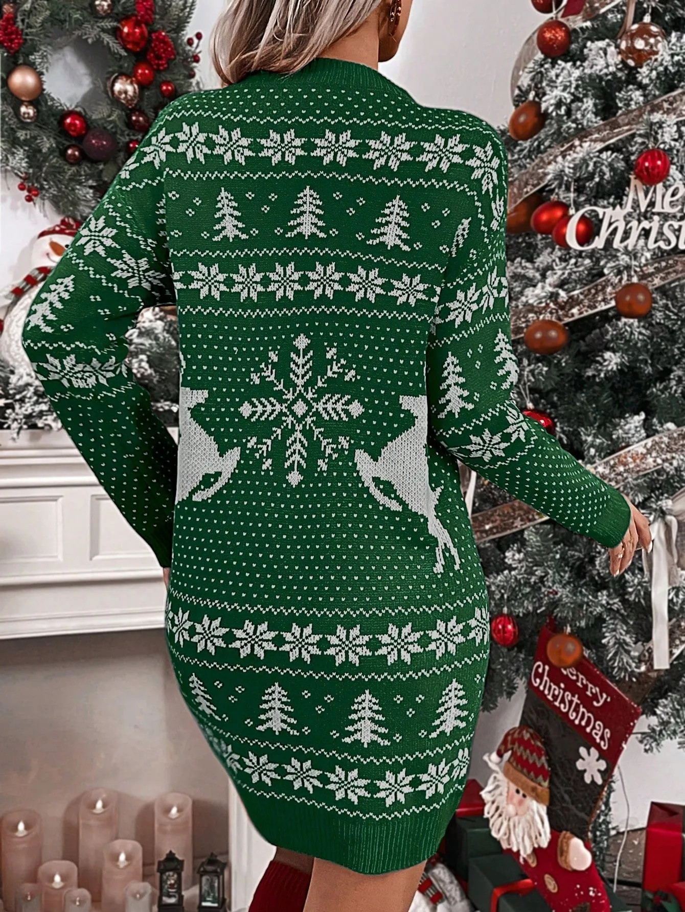 Christmas Pattern Drop Shoulder Sweater Dress