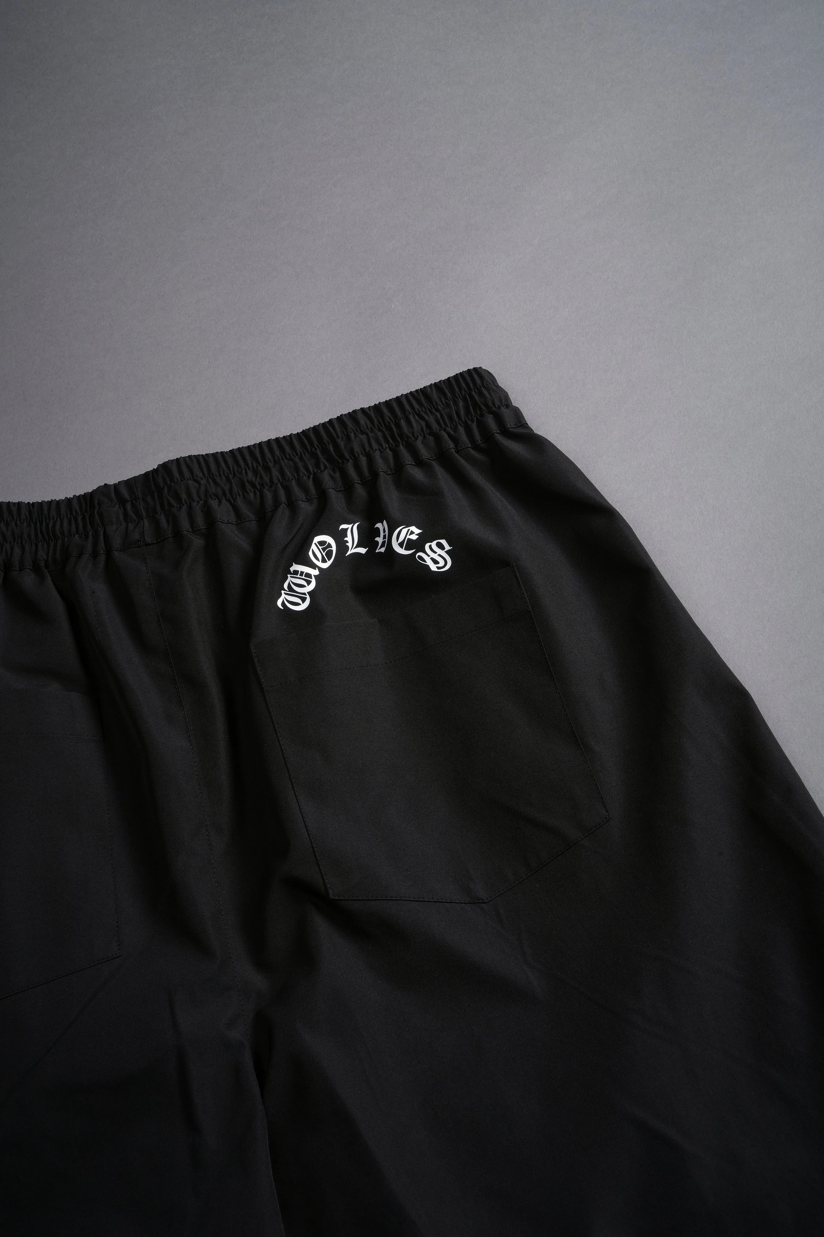 Dual Wolf Chopper Brolic Track Shorts in Black/Black
