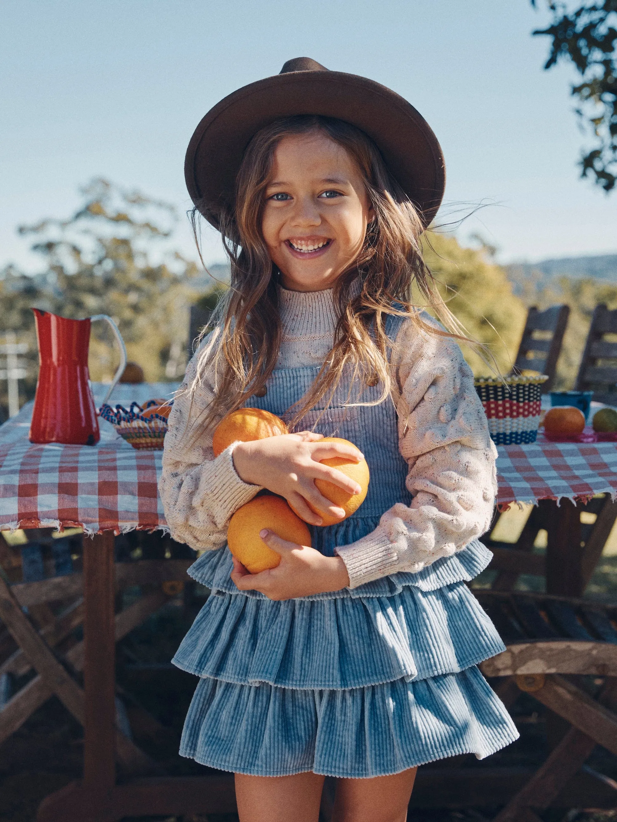 Dusty Blue Cord Pinafore