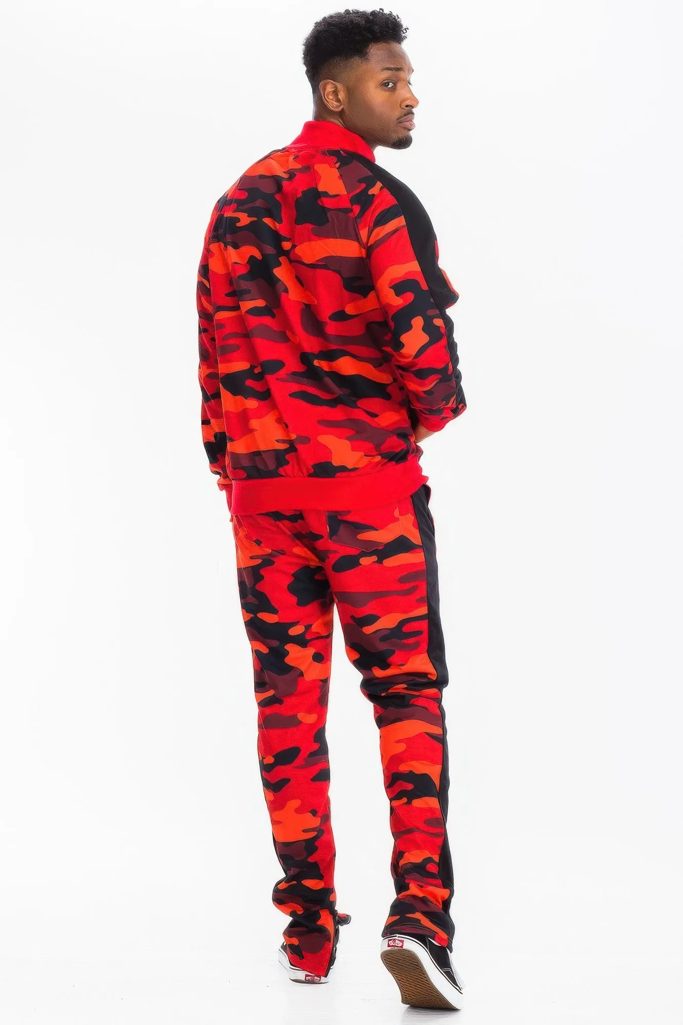 Full Camo Print with Stripe Casual Tracksuit Set
