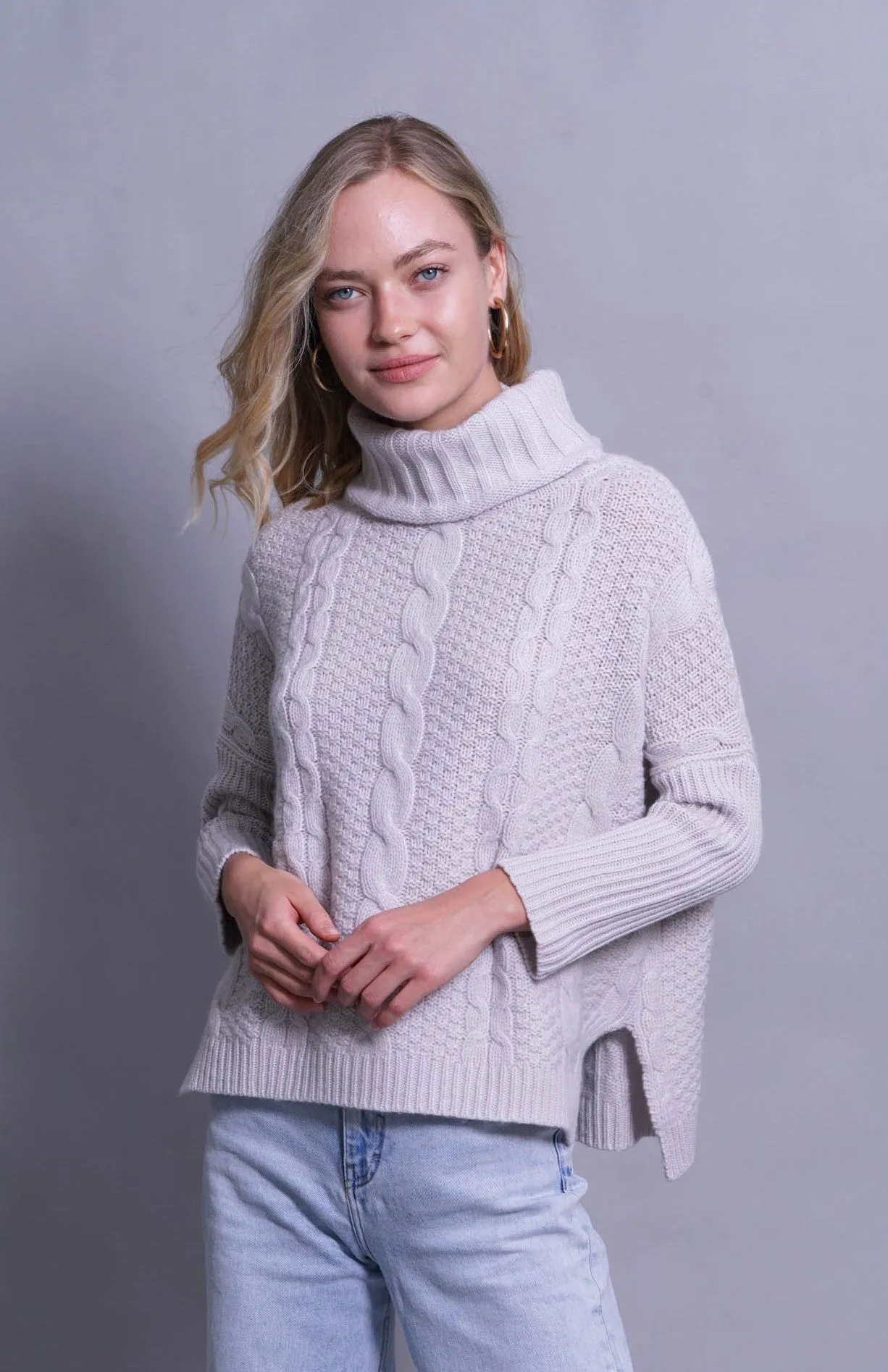 Handknitted Chunky Cable Pullover in Dirty White