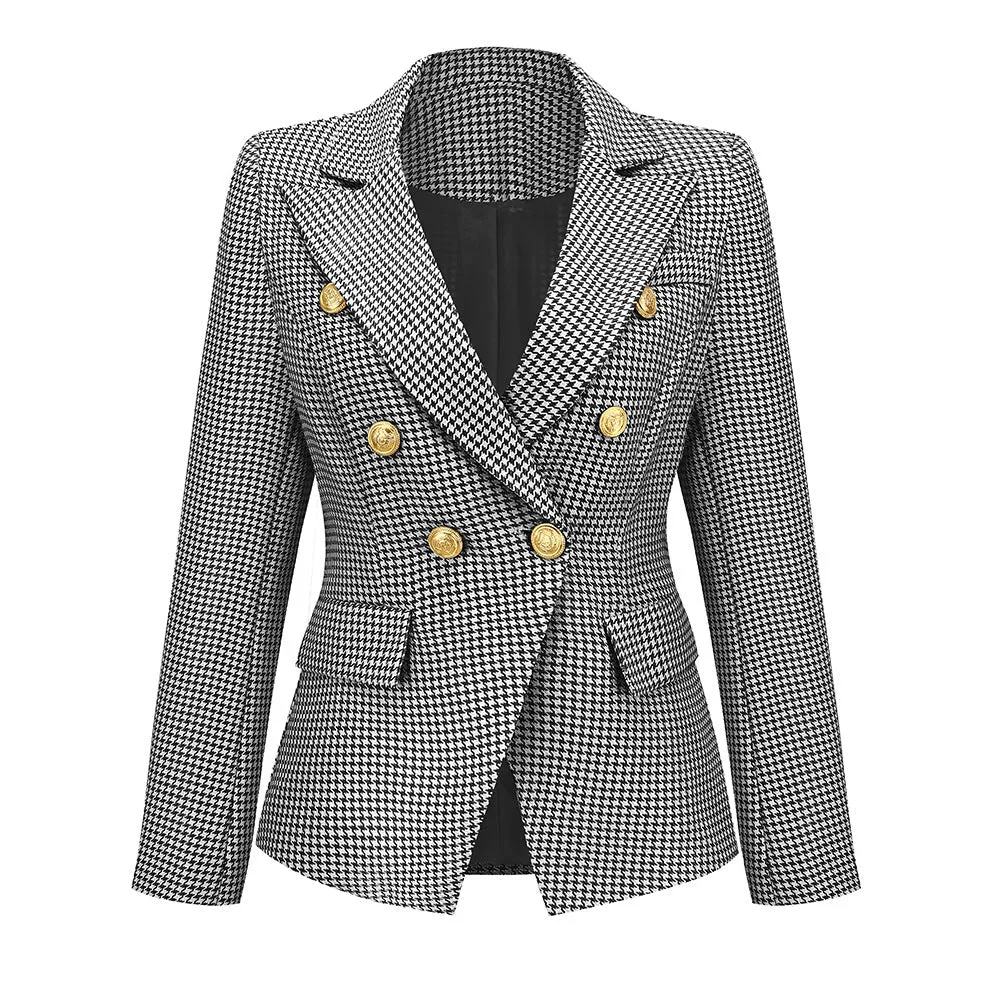 Lapel Bend Down Collar Button Blazer Coat