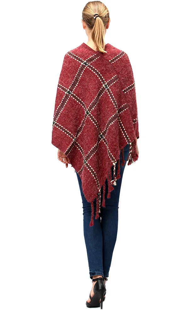 LF575 Plaid Poncho with Fringe