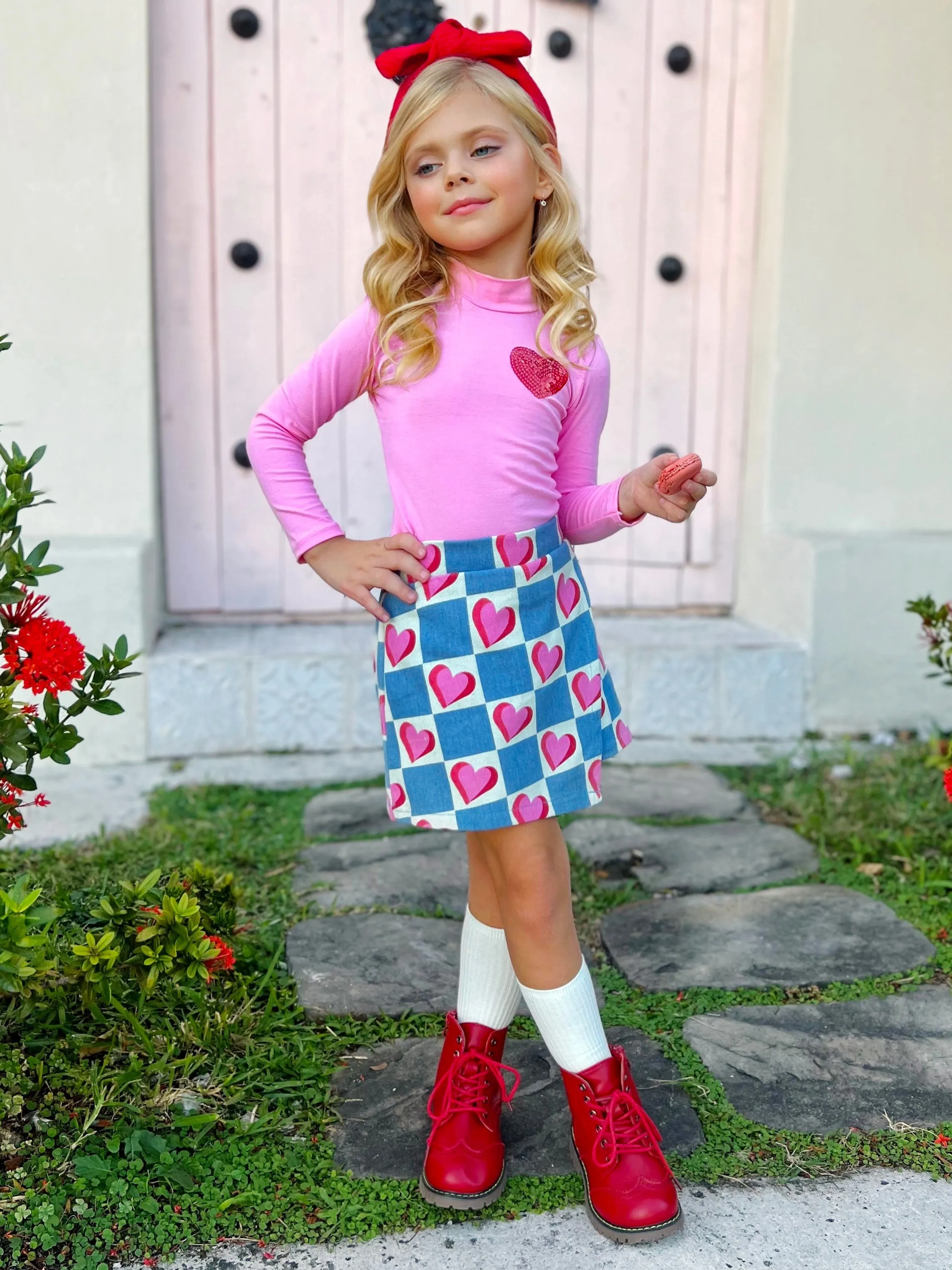 Little Miss Heartthrob Chambray Skirt Set