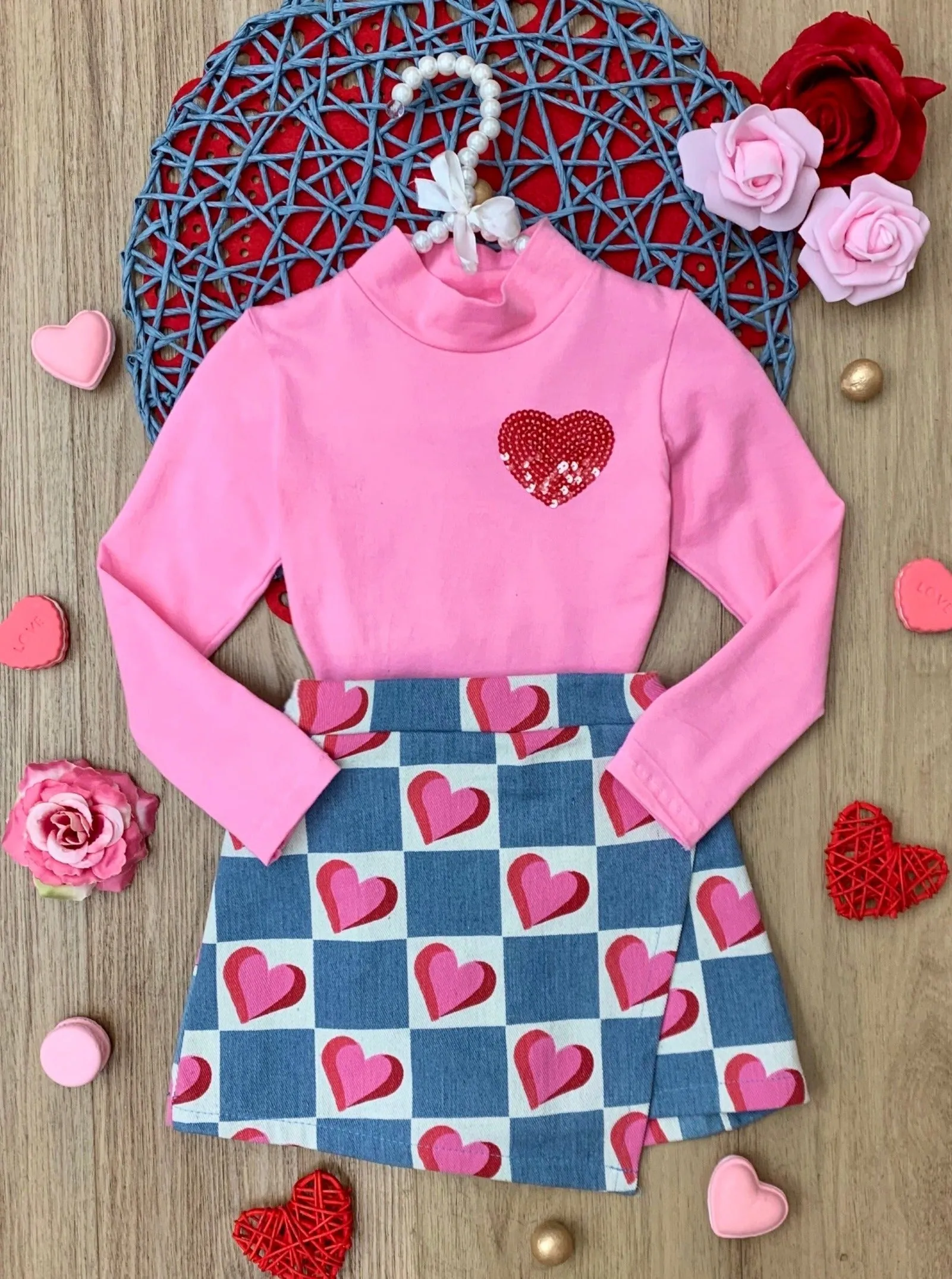 Little Miss Heartthrob Chambray Skirt Set