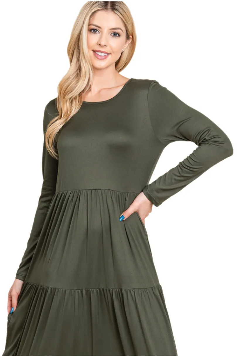 Long Sleeve Maxi Dress Style 1240 in Camel or Olive