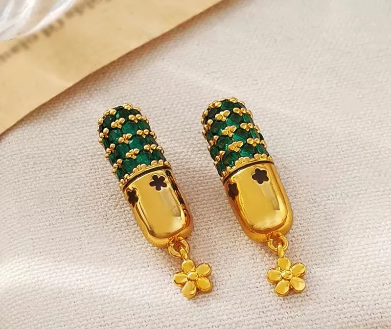 Luxury Floral Temperament Green Color Glass Earrings