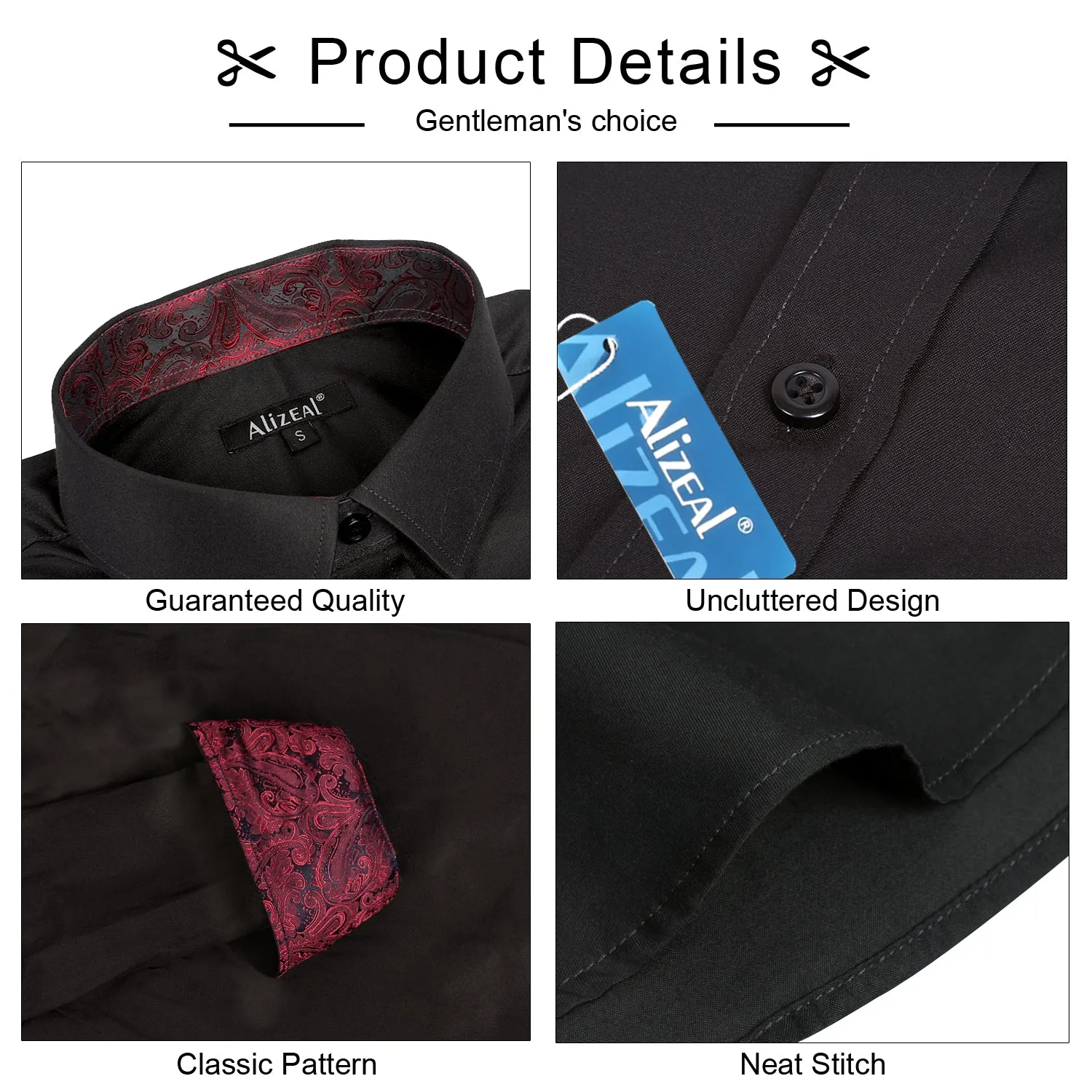 Men's Business Slim Fit Dress Shirt Long Sleeve Patchwork Button-Down Shirt, 004-Black Maroon