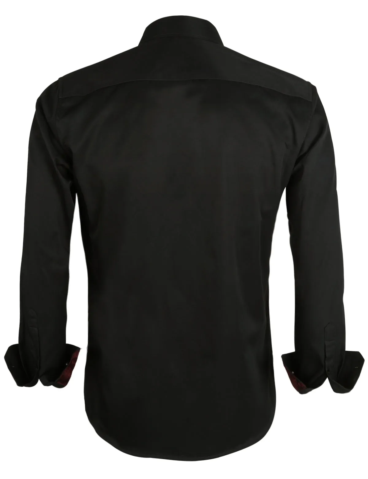Men's Business Slim Fit Dress Shirt Long Sleeve Patchwork Button-Down Shirt, 004-Black Maroon