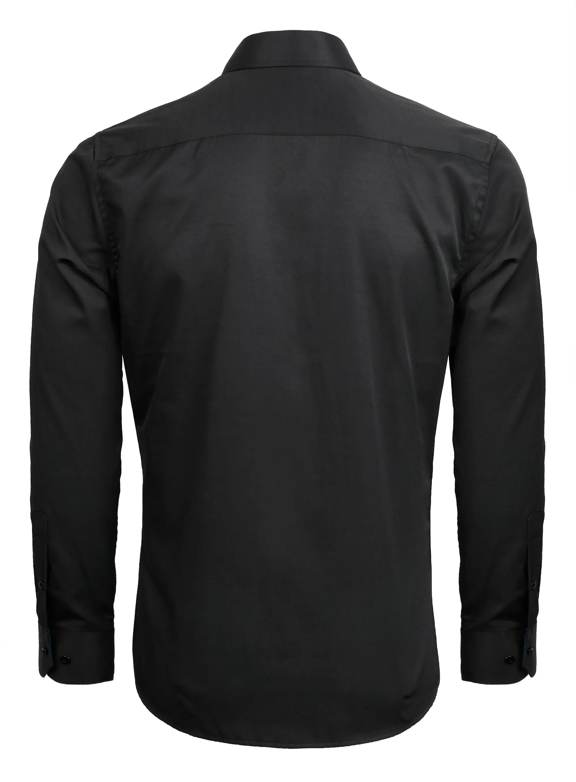 Men's Business Slim Fit Dress Shirt Long Sleeve Patchwork Button-Down Shirt, 004-Black Navy