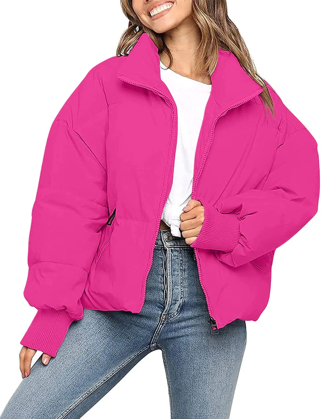 MEROKEETY Baggy Short Down Zip Puffer Jacket Coat