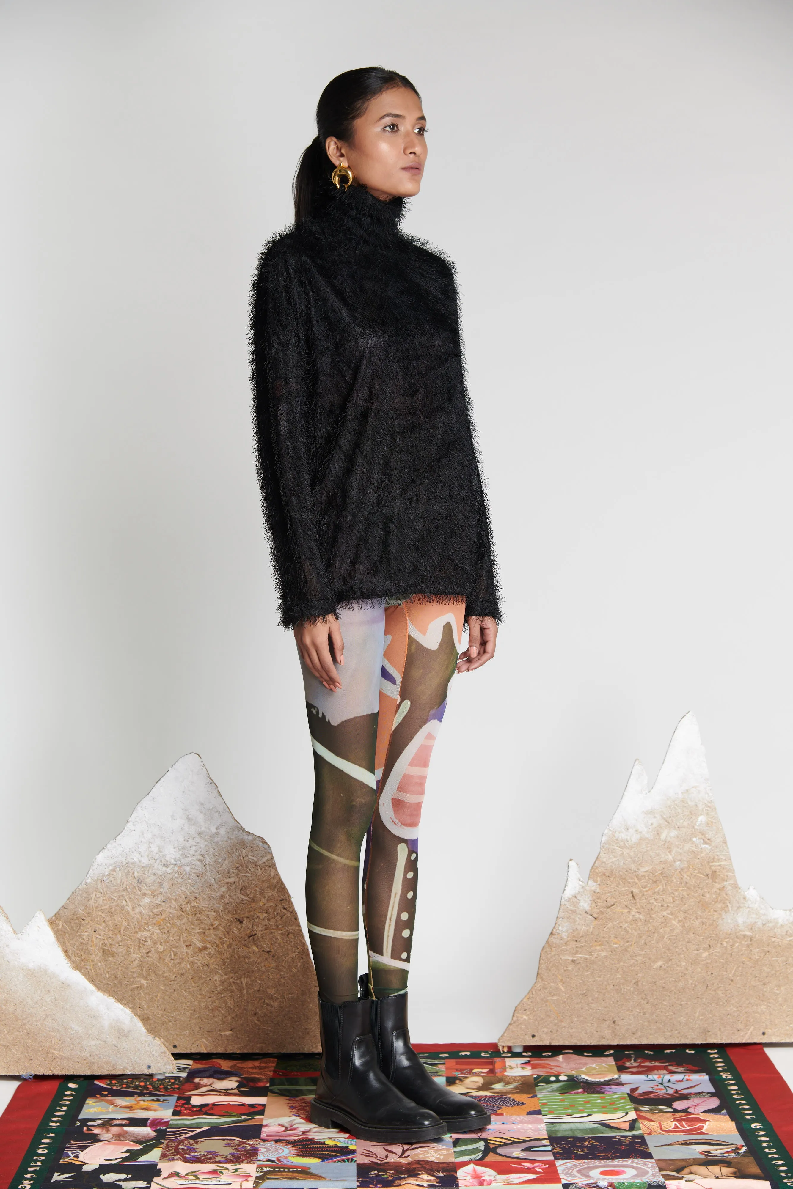 Noir Feathered Turtleneck