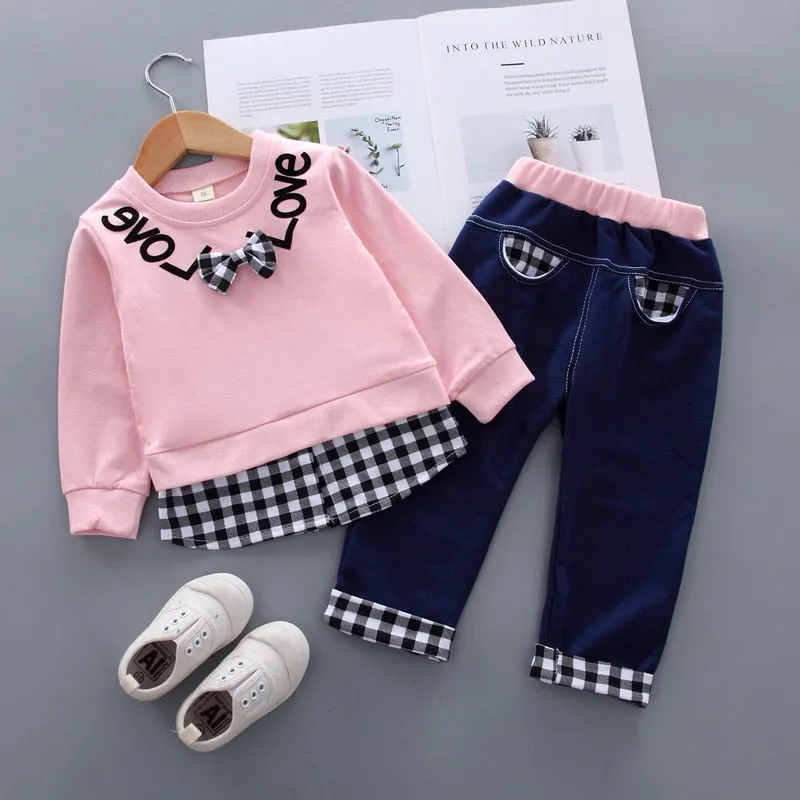 Plaid Letter Print Letter Print Design Sweater Suit For Kids