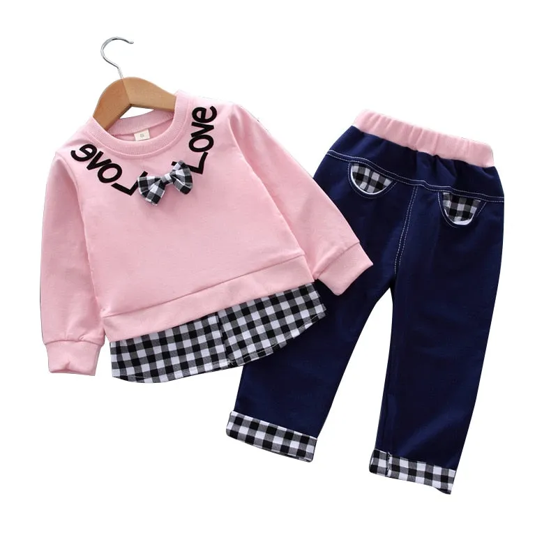 Plaid Letter Print Letter Print Design Sweater Suit For Kids