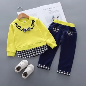 Plaid Letter Print Letter Print Design Sweater Suit For Kids