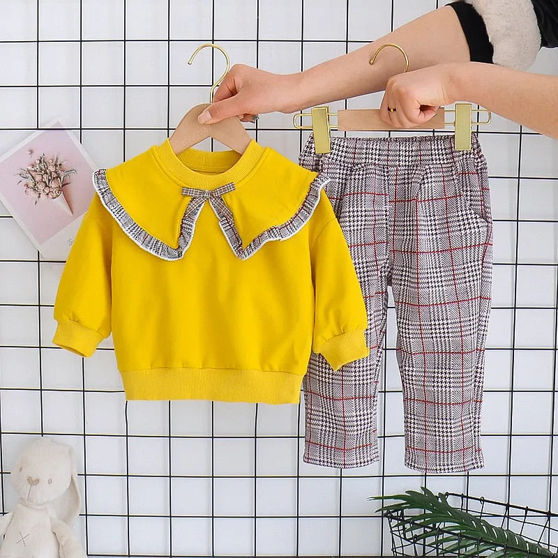 Plaid Letter Print Letter Print Design Sweater Suit For Kids