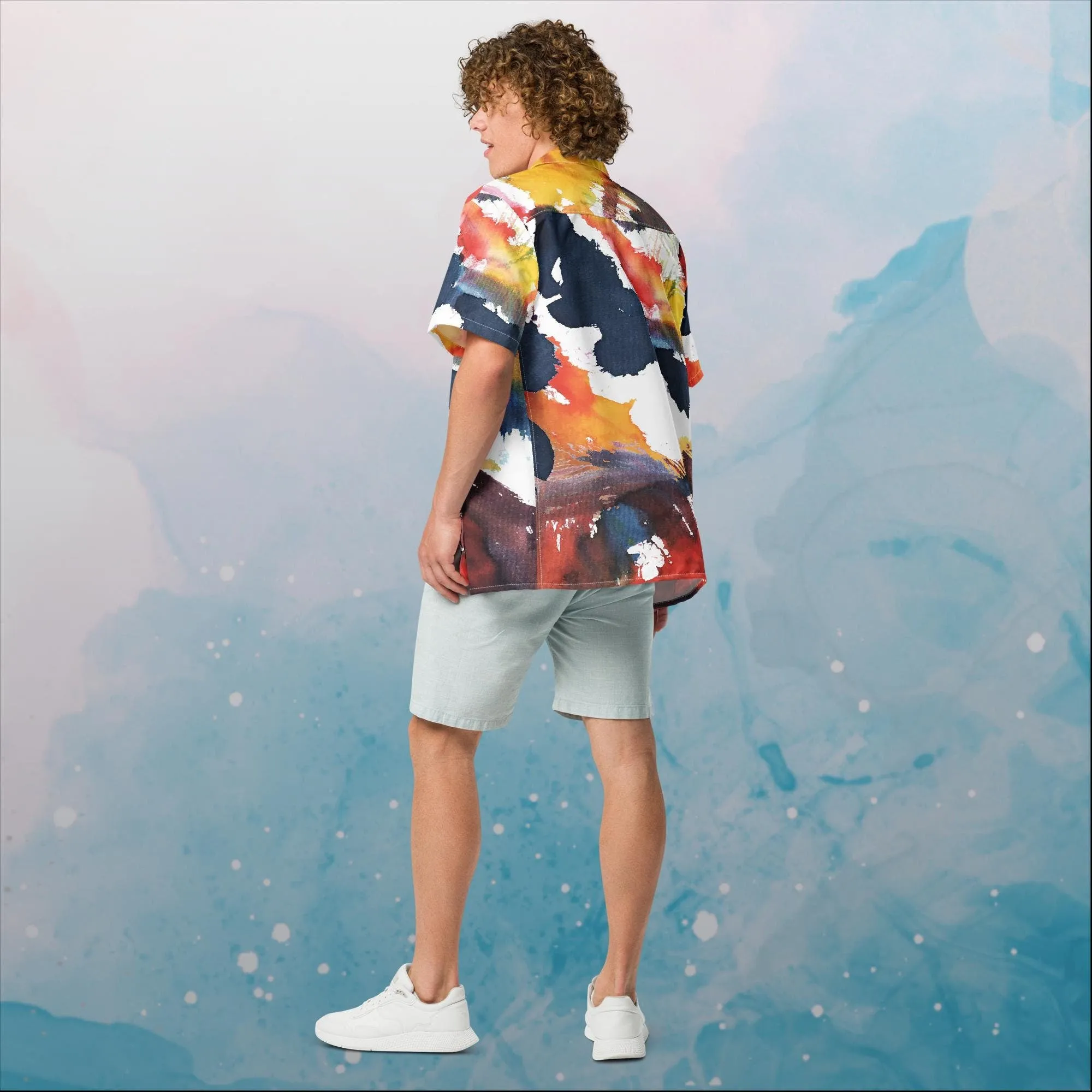 Primary Color Pallet Paint Print Button Up Shirt