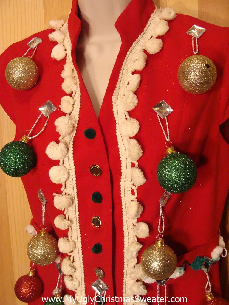 Ugly Christmas Sweater Party Tacky Dress Red with 3D Ornaments Size 4(d19)