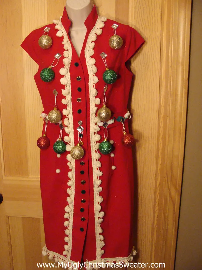 Ugly Christmas Sweater Party Tacky Dress Red with 3D Ornaments Size 4(d19)