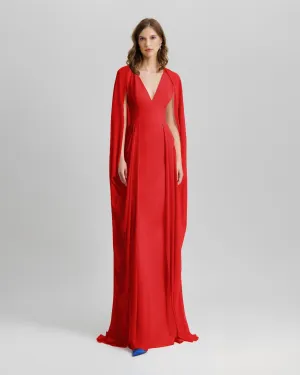 V-Neckline Red Long Dress